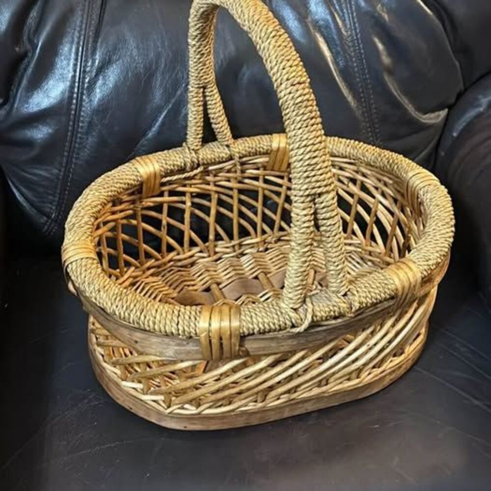 Vintage Woven Wicker Basket with Handle
